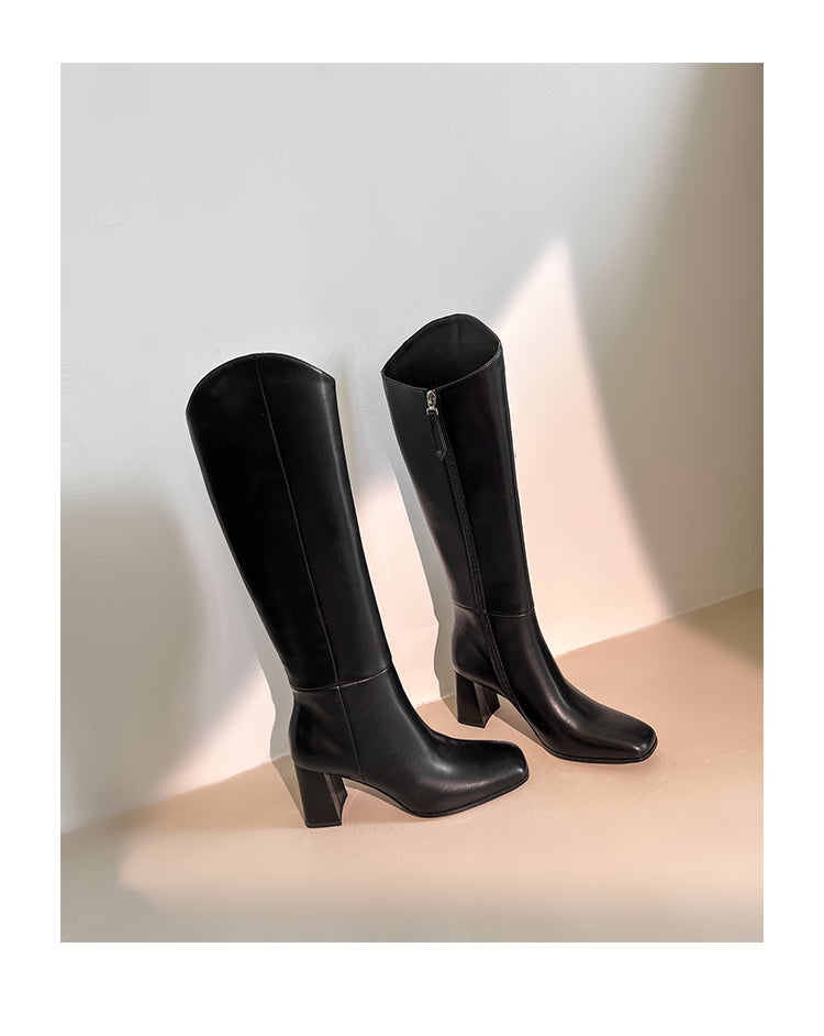 Karin Luna In Stock Spot Goods  Chunky Heel Side Zipper Riding Boots