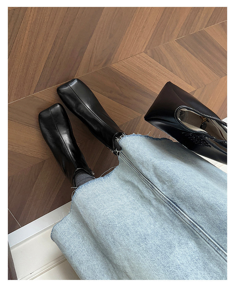 Karin Luna French Style Square Toe Chunky Heel Ankle Boots