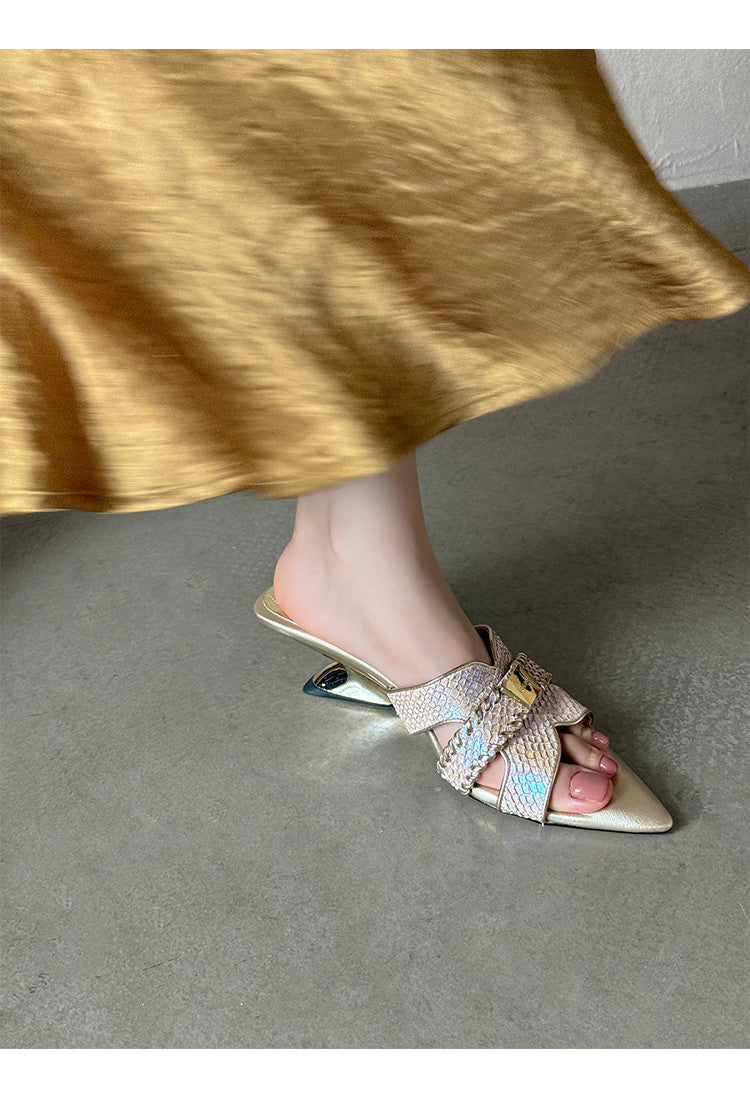 Karin Luna Fish Skin Series~Minimalist Pointed Toe Hot-Selling Unique Heel Slippers