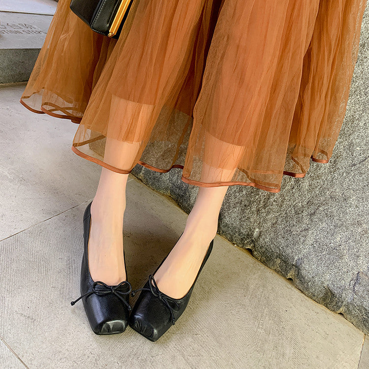 Karin Luna In Stock In Stock ~Full leather inside and out Pig Nose Bow Retro Thick Heel Mary Jane Shoes