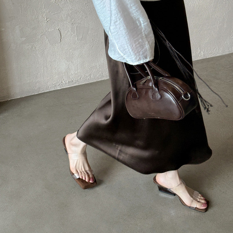 Karin Luna Hot-Selling Amber Element~Spot Goods Spot Goods Transparent tpu   Minimalist Square-Toed One-Strap Slippers