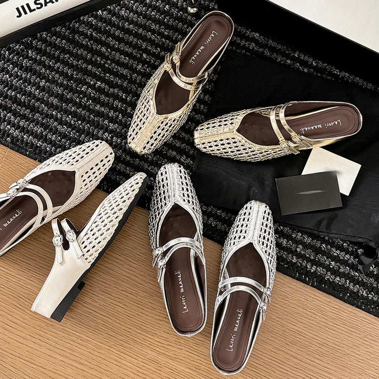 Karin Luna In Stock Spot Goods Hollow Woven One-Strap Closed-Toe Slippers