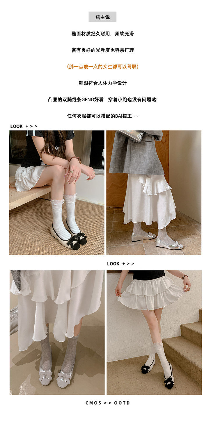 Karin Luna In Stock Spot Goods    Color Block Sweet Bowknot Hidden Wedge Shallow Mouth Flats