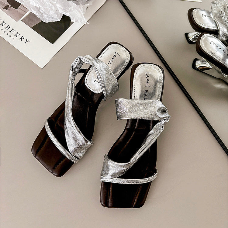 Karin Luna In Stock Spot Goods Minimalist Style Square-Toed Irregular Heel Slippers