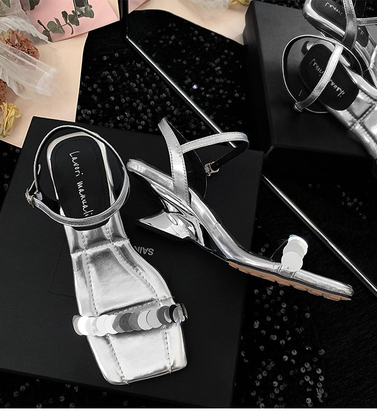Karin Luna In Stock Spot Goods   Sequin One-Strap Irregular Heel Sofa Insole Sandals