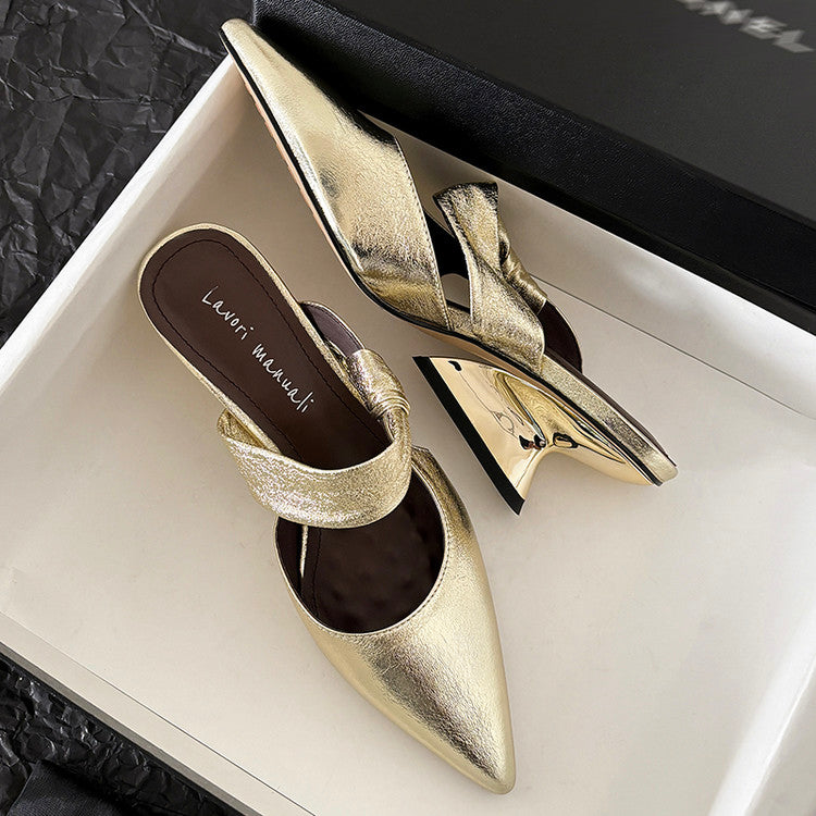 Karin Luna In Stock Spot Goods  Pointed Toe Irregular Heel Elegant Retro Strap Slippers