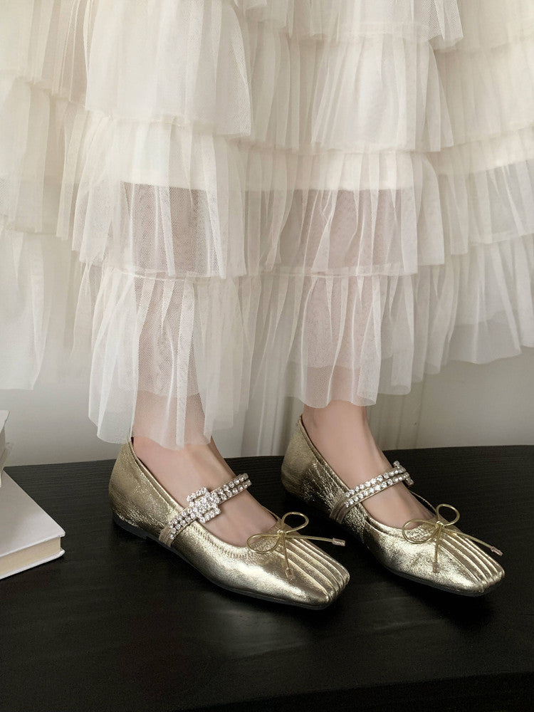 Karin Luna In Stock Spot Goods  Vintage Sweet Rhinestone One-Strap Granny Flats