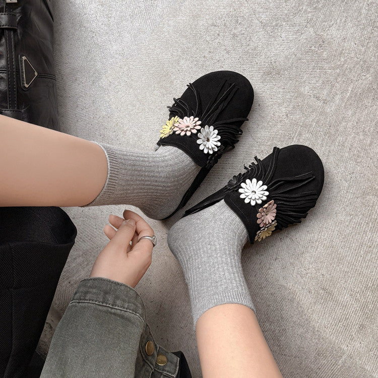 Karin Luna   Tassel Three-Dimensional Flower Thick-Soled Closed-Toe Slippers