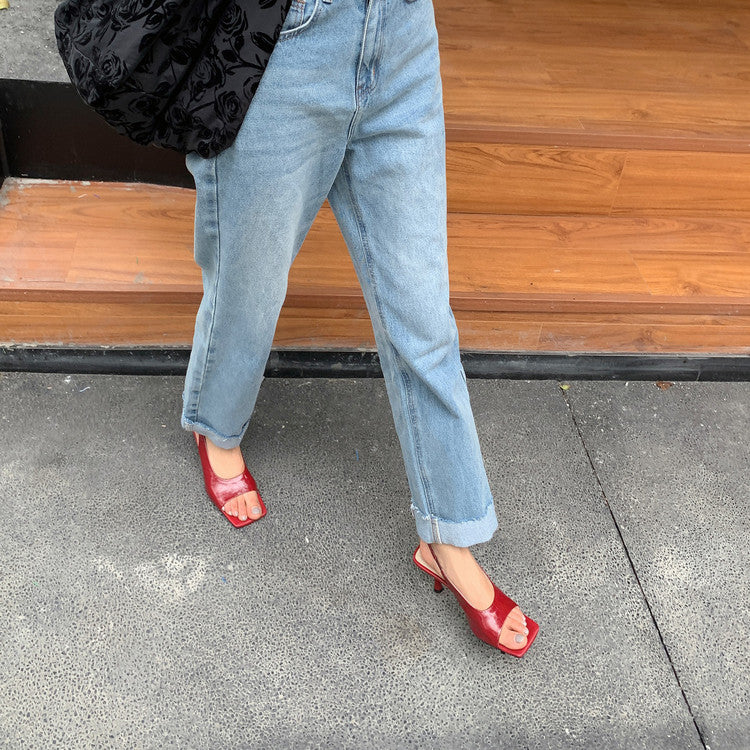 Karin Luna Classic Style Square Toe Open Toe French Retro Sandals