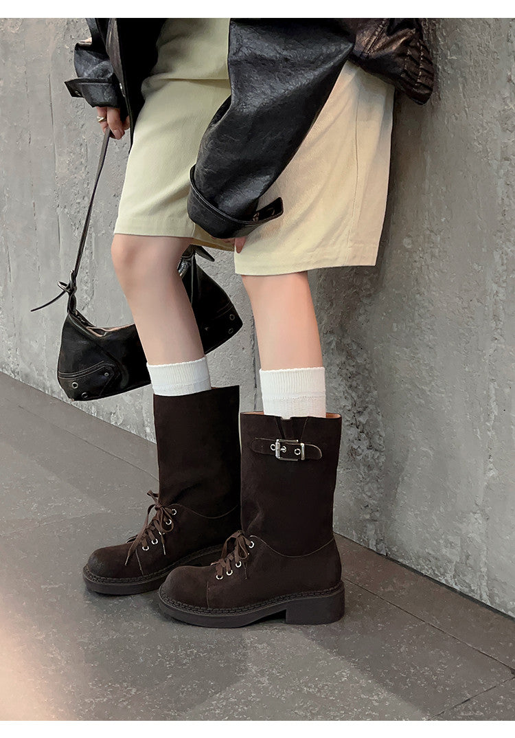 Karin Luna Bestseller Large Tube Thick Sole Martin Boots with Belt Buckle