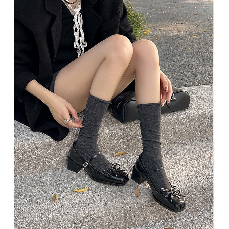 Karin Luna In Stock Spot Goods   One-strap Bowknot Square Toe Chunky Heel Mary Jane Shoes