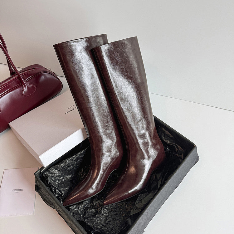 Karin Luna Minimalist Style High Tube Pointed Toe Hidden Heel Boots