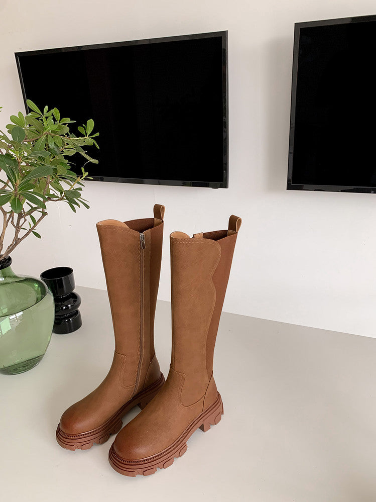 Karin Luna In Stock Versatile Irregular Stretch Fabric Long Boots