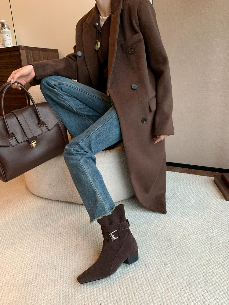 Karin Luna In Stock In Stock Hot-Selling Basic Old Money Style Retro Belt Buckle Short Boots