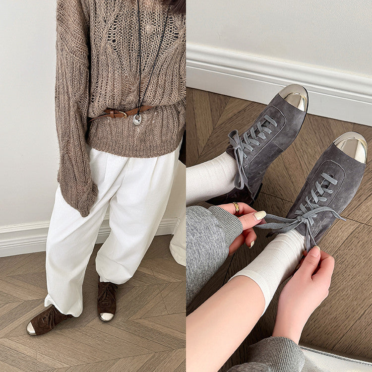 Karin Luna In Stock In Stock  High-end Metal Toe Lace-up Flats