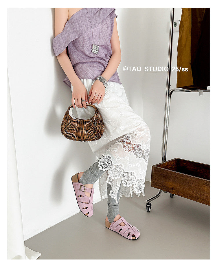 Karin Luna Full Layer Inside and Out~Basic Versatile Perforated Round Toe Birkenstock Slippers