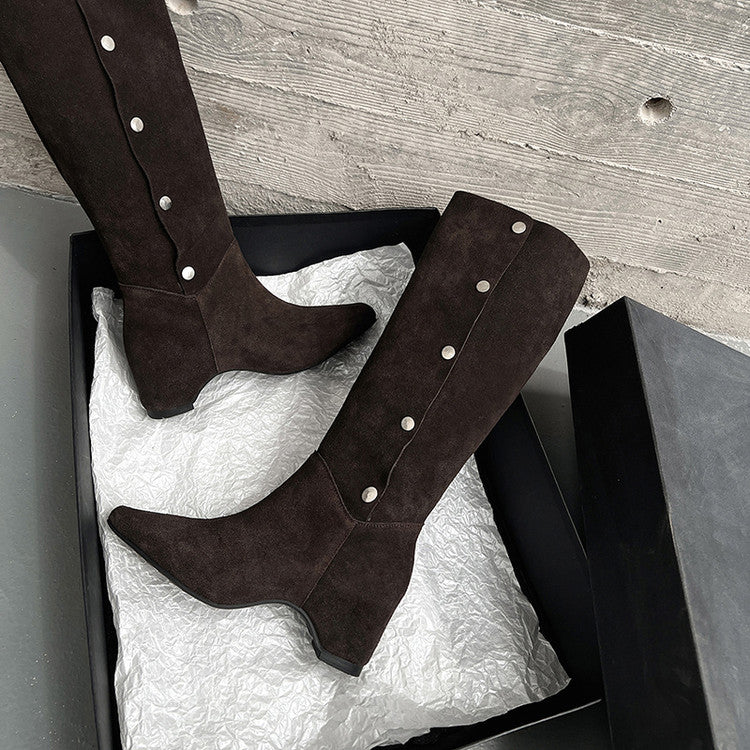 Karin Luna Bestseller Hot-Selling Hidden Buckle Lazy Style Square-Toe Height-Increasing Suede Western Boots