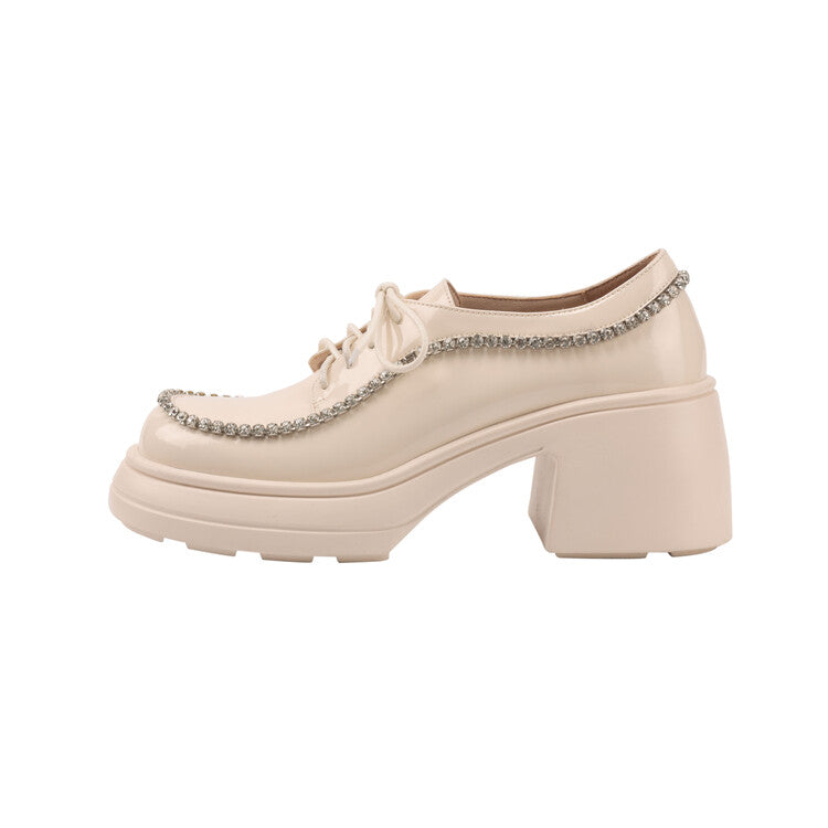 Karin Luna In Stock In Stock  Rhinestone Shoe Edge Trim Lace-up Thick Sole Loafers Best-selling in stock