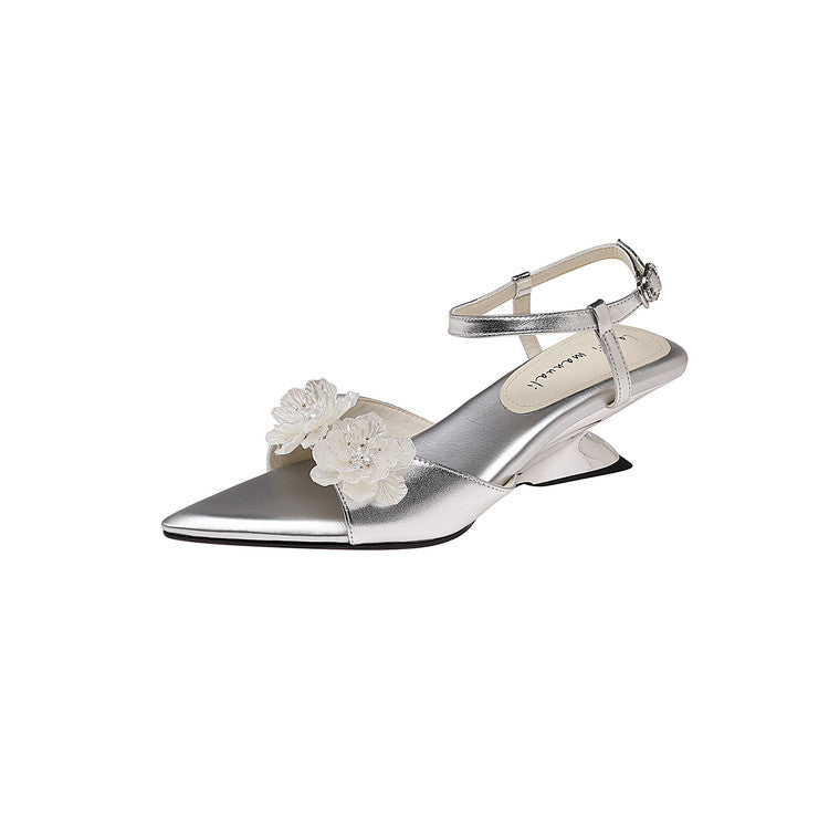 Karin Luna In Stock Spot Goods  Classic Camellia Pointed Toe Elegant Irregular Heel Sandals