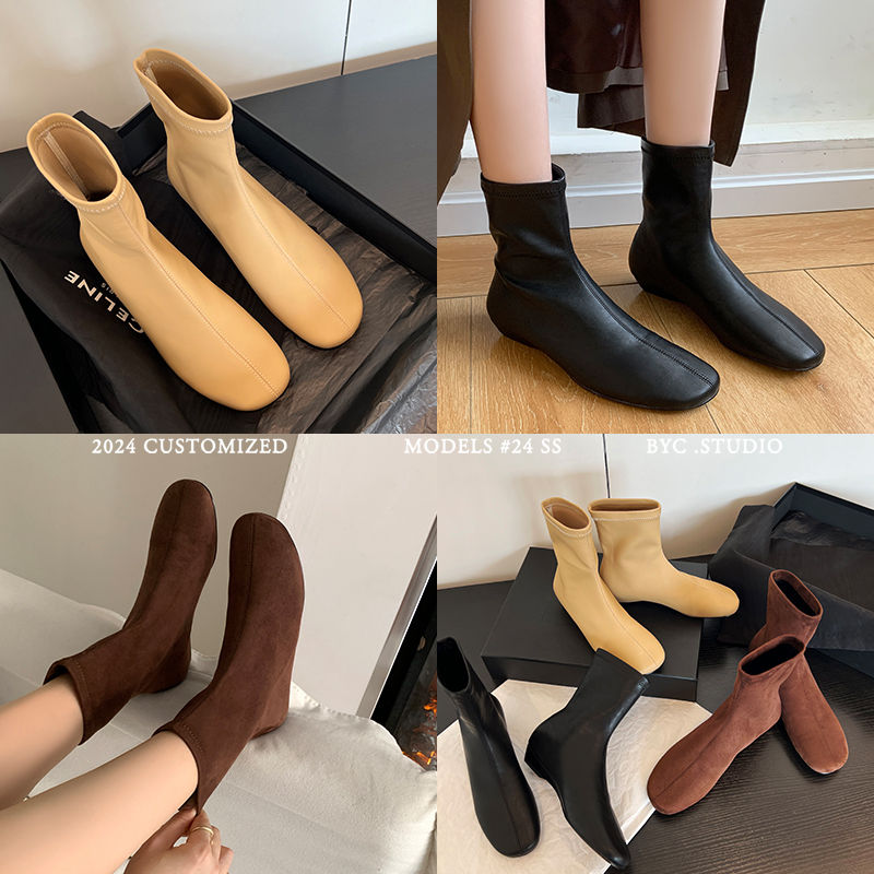 Karin Luna In Stock Spot Goods Round Toe Basic Stretch Slim Short Boots