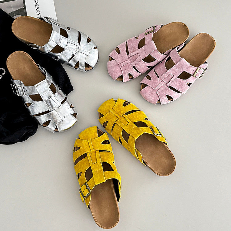 Karin Luna Full Layer Inside and Out~Basic Versatile Perforated Round Toe Birkenstock Slippers