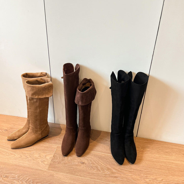 Karin Luna In Stock Spot Goods Vintage Cowhide Leather Two-Way Wear Pointed Toe Height-Increasing Long Boots