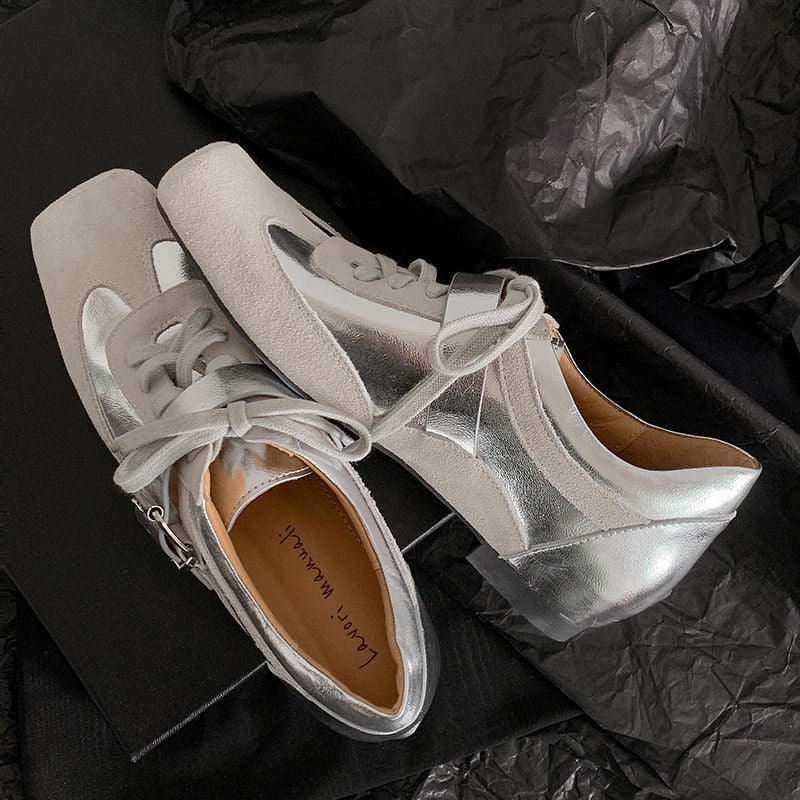 Karin Luna In Stock Spot Goods  Designed retro square-toe ballet shoes with laces