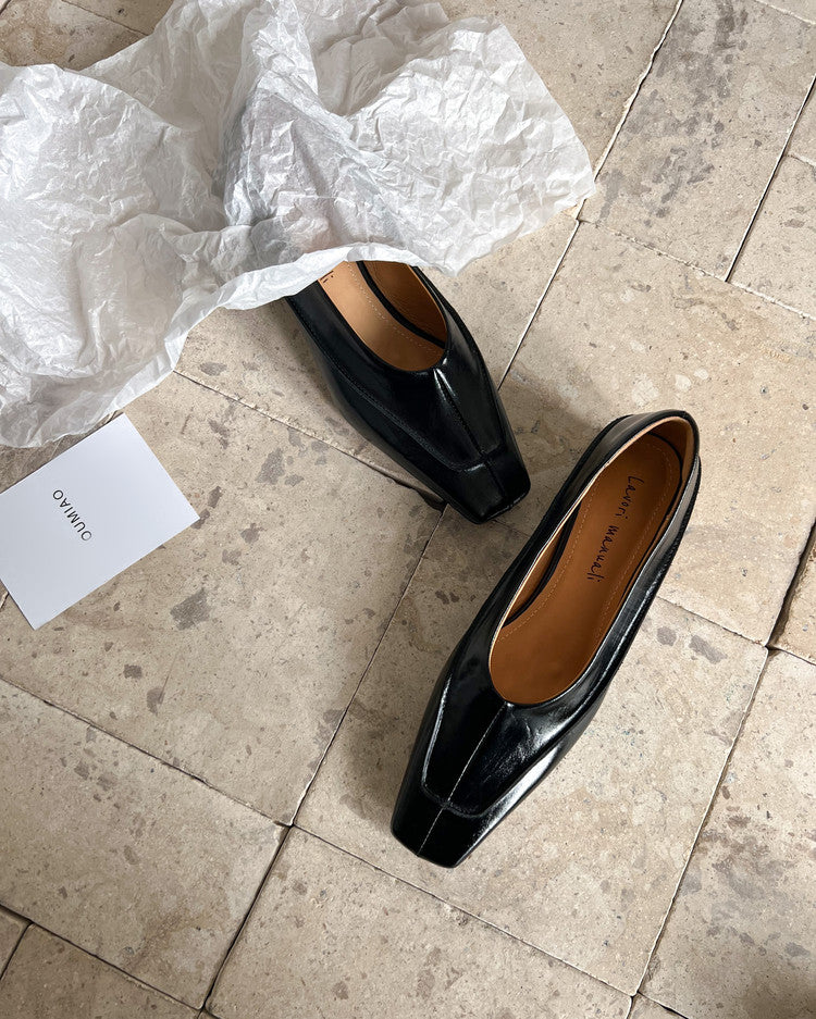 Karin Luna In Stock Spot Goods  Retro Full Leather Square Toe Shallow Mouth Single Shoes