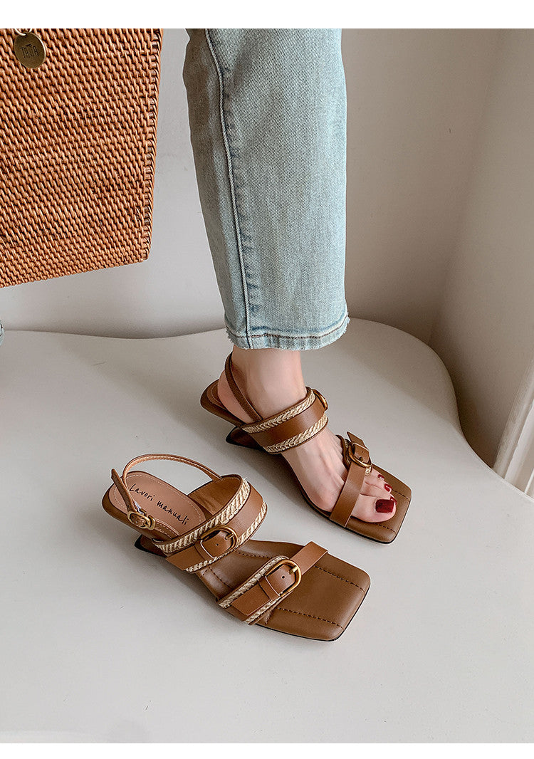 Karin Luna In Stock Spot Goods Vacation style Sofa Cushion Square Toe Irregular Heel Open-Toe Sandals