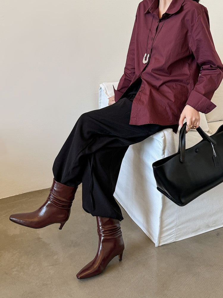 Karin Luna In Stock Spot Goods  Retro Wrinkled Small Square Toe Short Boots