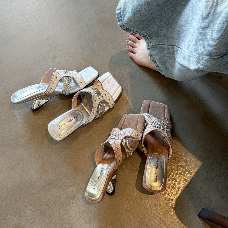Karin Luna Fish Skin Series~ Hot-selling Square-Toe Slippers with Built-in Traffic
