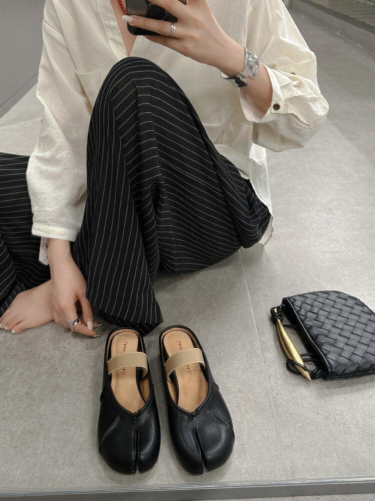 Karin Luna Classic Split-Toe Shoes  Explosive Pattern One-Strap Mary Jane Height-Increasing Full Leather Closed-Toe Slippers
