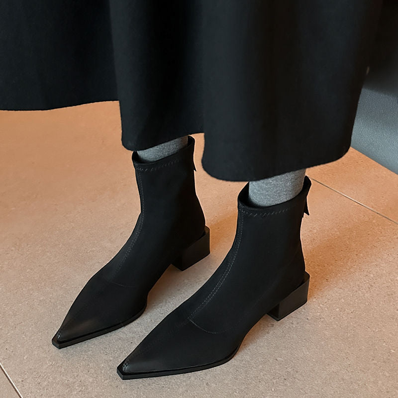 Karin Luna In Stock In Stock Elastic Slim Pointed Toe Chunky Heel Basic Ankle Boots