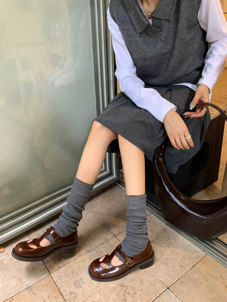 Karin Luna In Stock Spot Goods Minimalist Retro British Style Irregular Hollow Single Shoes
