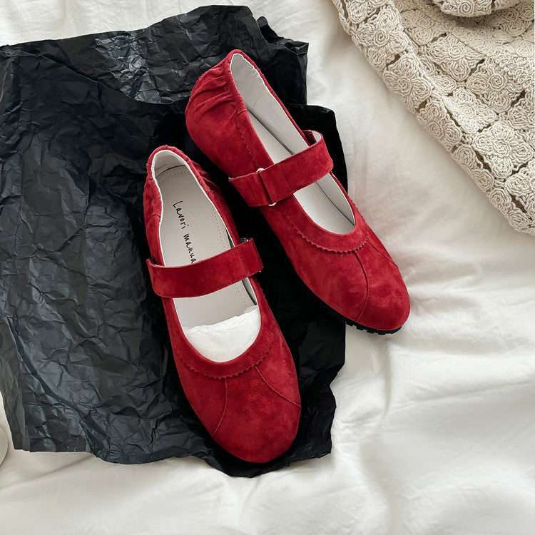 Karin Luna Casual Shoes Series~  In Stock In Stock Magic Tape Round Toe Internal Height Increase Single Strap Flats