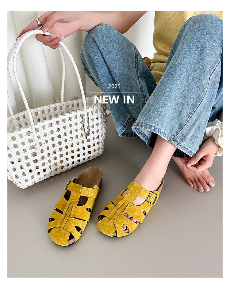 Karin Luna Full Layer Inside and Out~Basic Versatile Perforated Round Toe Birkenstock Slippers