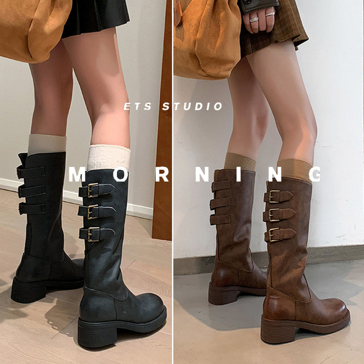 Karin Luna In Stock In Stock Thigh Circumference Belt Buckle Thick Sole Rider Boots