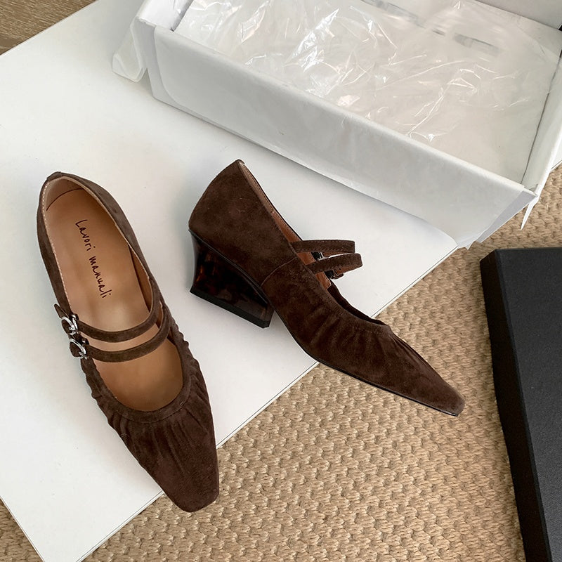 Karin Luna Full Leather Inside and Out Popular Element Amber Heel Elegant French Style Single Shoes