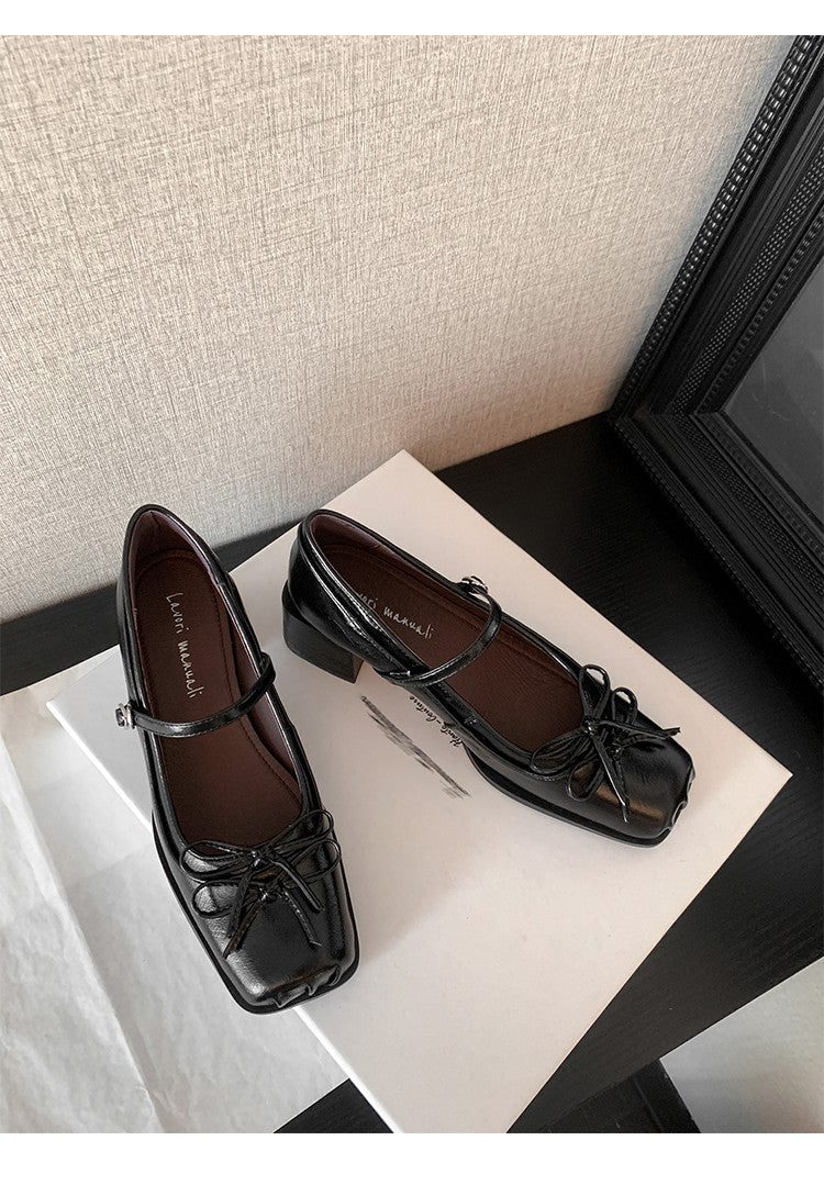 Karin Luna In Stock Spot Goods   One-strap Bowknot Square Toe Chunky Heel Mary Jane Shoes