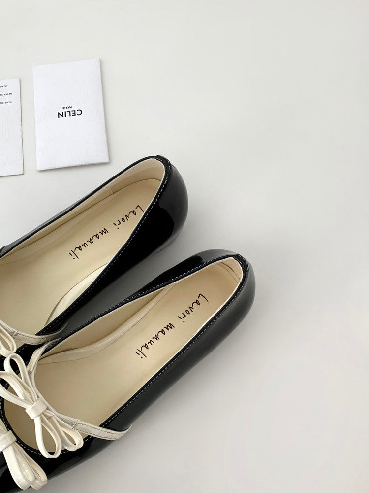 Karin Luna In Stock Spot Goods  Hot-Selling Element Bowknot Square-Toe Color-Block Height-Increasing Flats