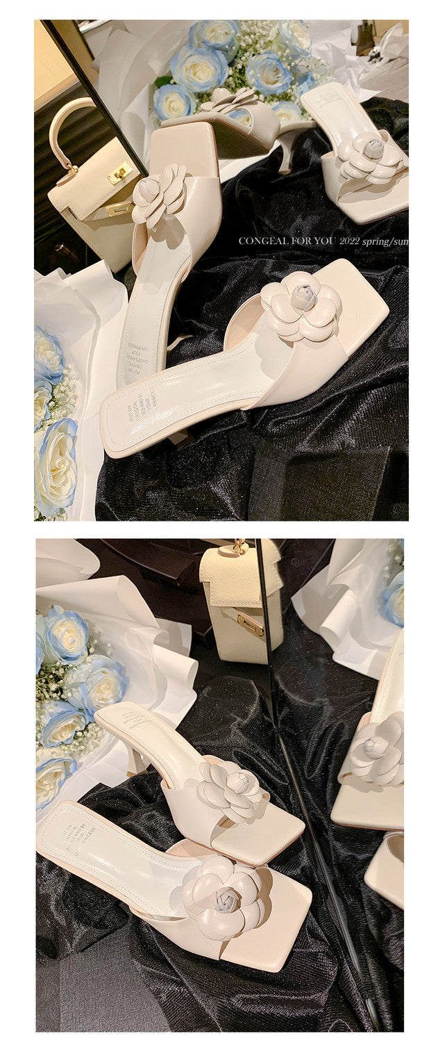 Karin Luna Flower of Wealth in the World~Says purple has a lot of charm Spot Goods Spot Goods  Three-Dimensional Camellia Elegant Sandals