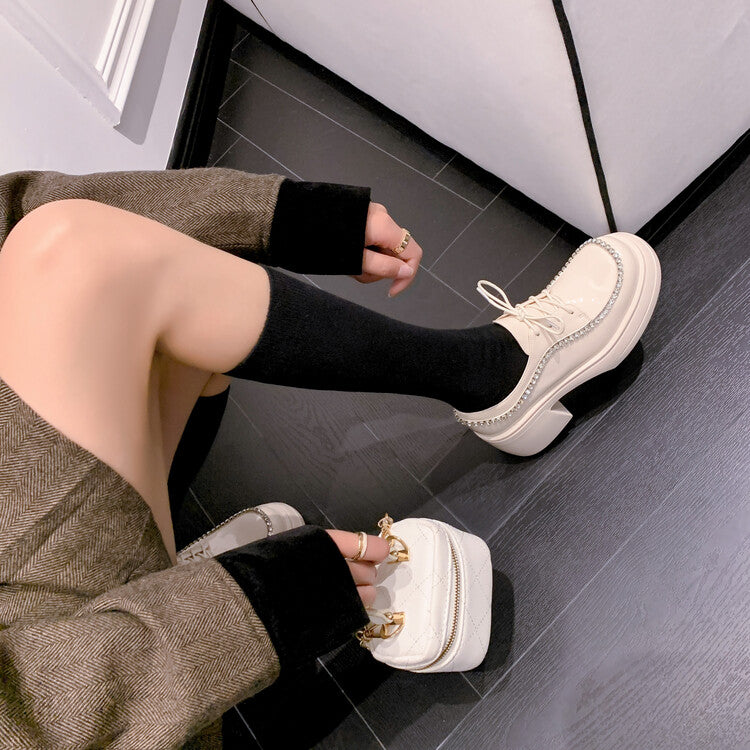 Karin Luna In Stock In Stock  Rhinestone Shoe Edge Trim Lace-up Thick Sole Loafers Best-selling in stock