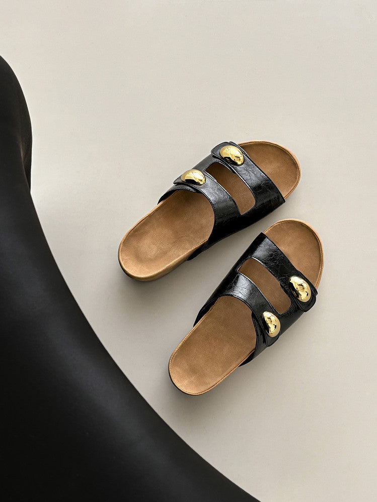 Karin Luna   Casual Style   Thick Sole Belt Buckle Slide Sandals