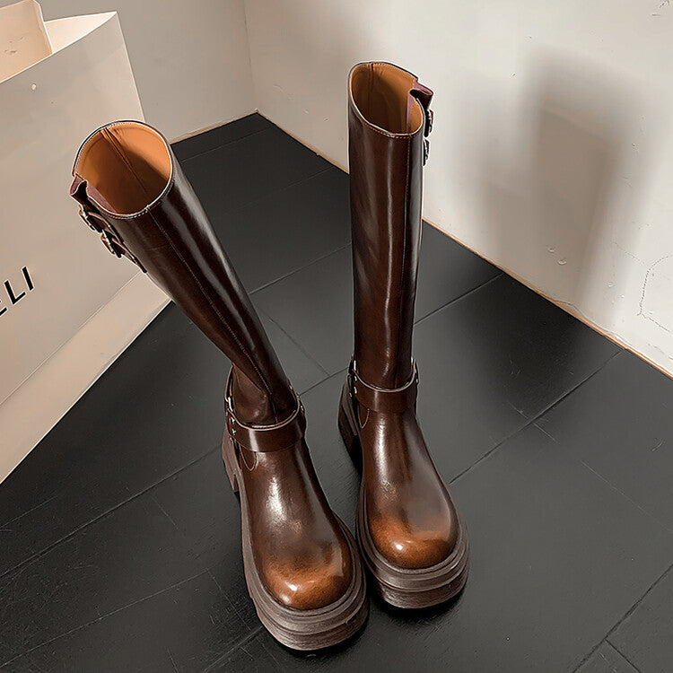 Karin Luna Full Cowhide  miumiu Popular Round Toe Thick Sole Beautiful and height-increasing