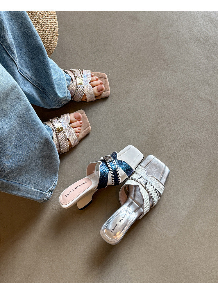 Karin Luna Fish Skin Series~ Hot-selling Square-Toe Slippers with Built-in Traffic
