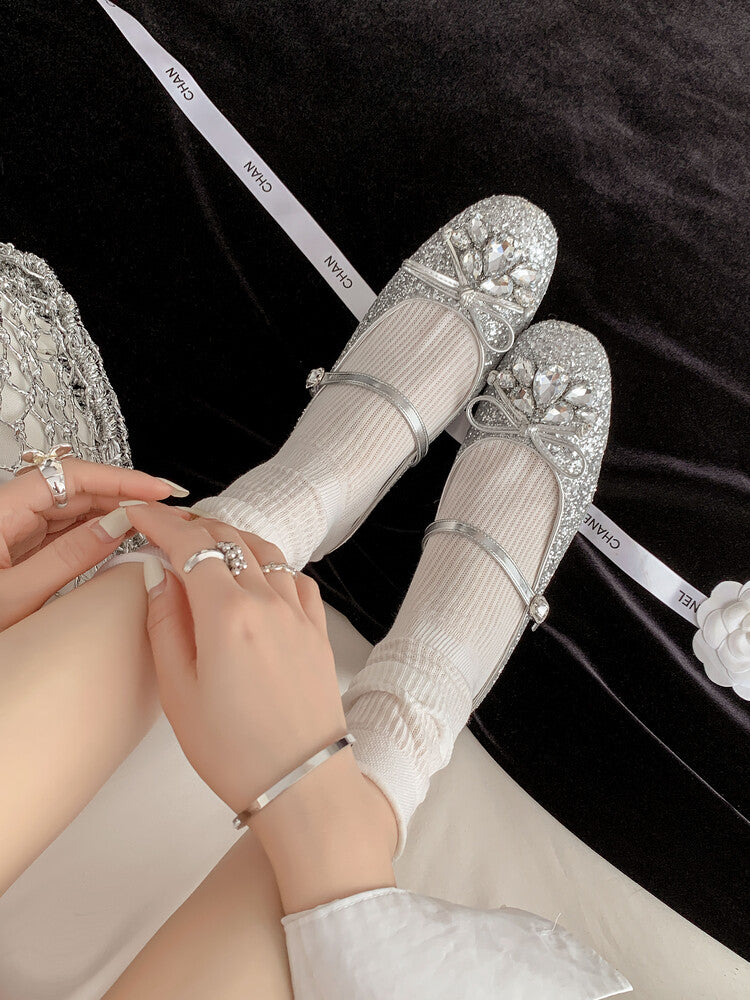 Karin Luna In Stock In Stock  Rhinestone One-Strap Round-Toe Slip-On Height-Increasing Soft Slippers