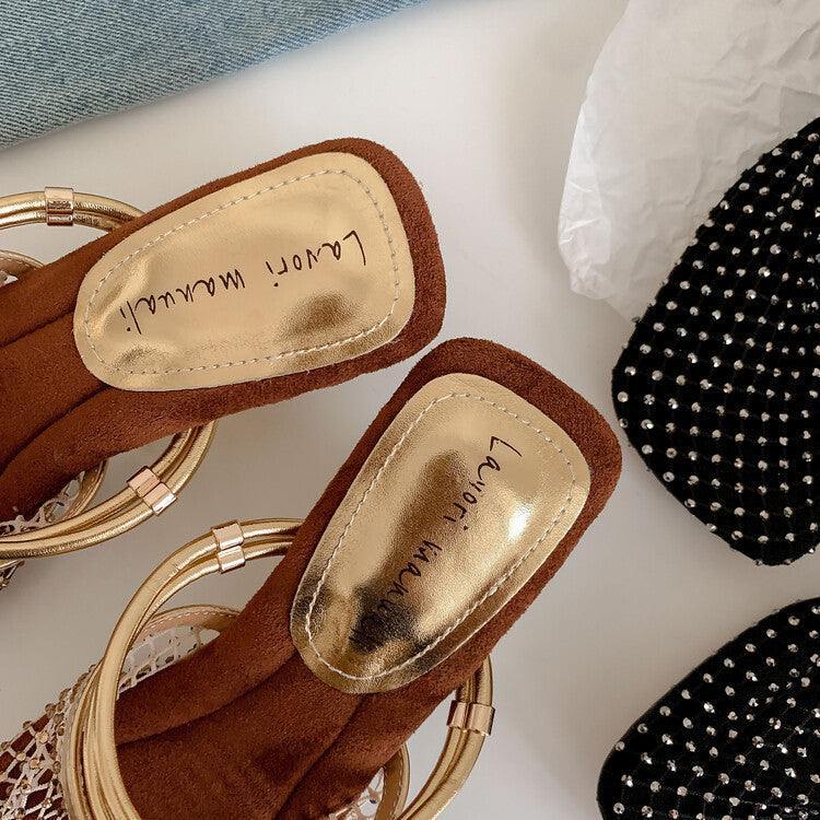 Karin Luna Highlights Fairness~In stock  Closed-Toe Diamond Mesh Unisex Convertible Sandals