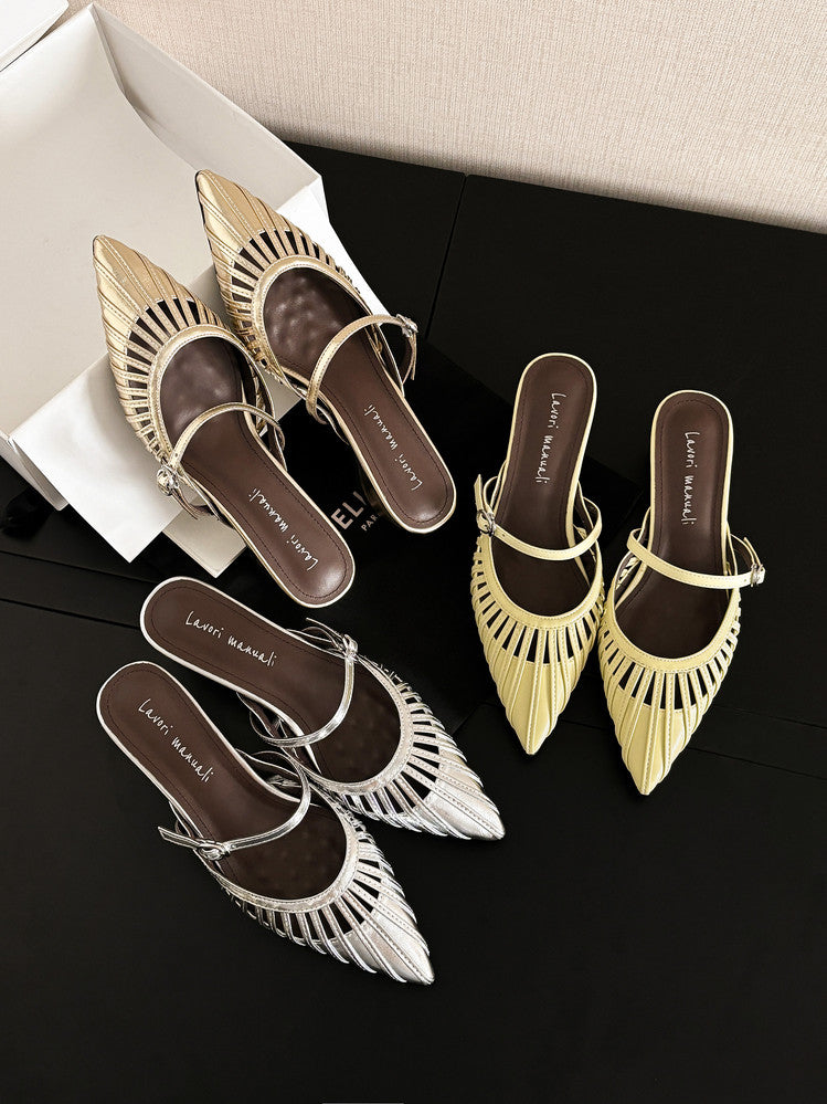 Karin Luna Casual Feel~In stock Pointed Toe Hollow Design Note Pointed Toe Slippers