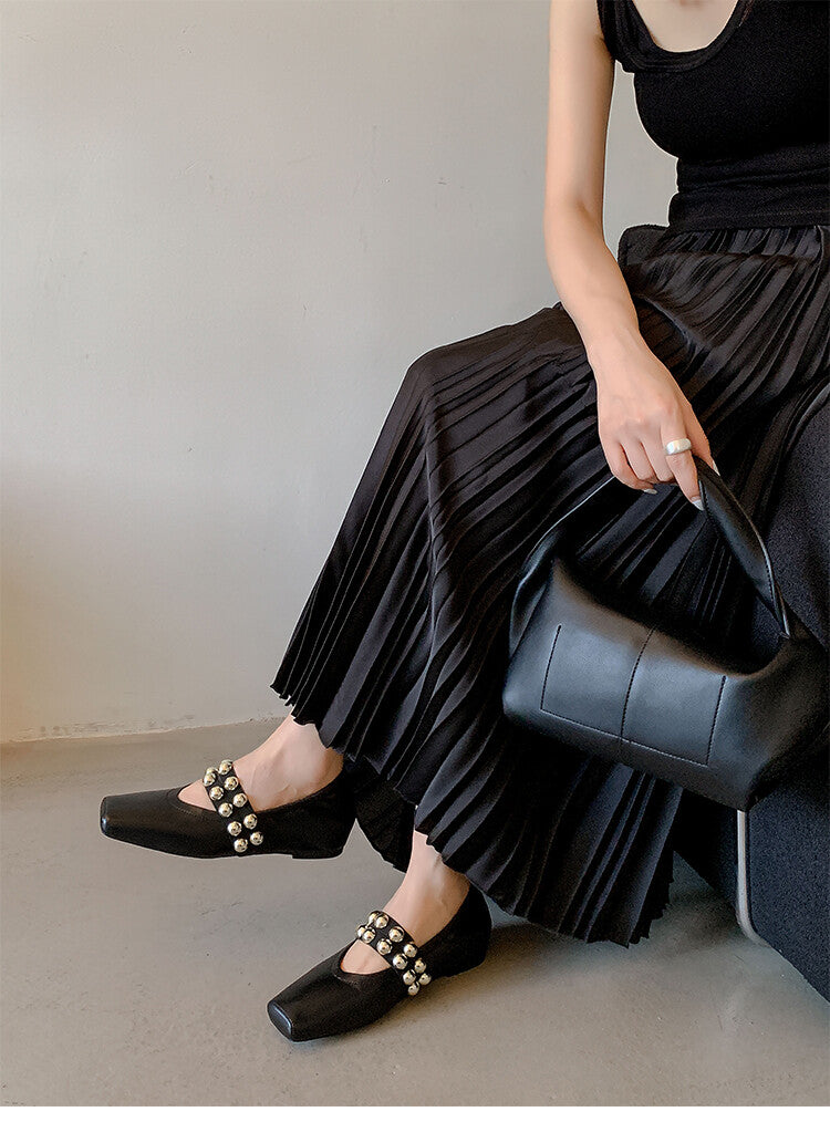 Karin Luna In Stock Spot Goods  Pig Nose Metal Strap Super Soft Granny Full Leather Mary Jane Shoes