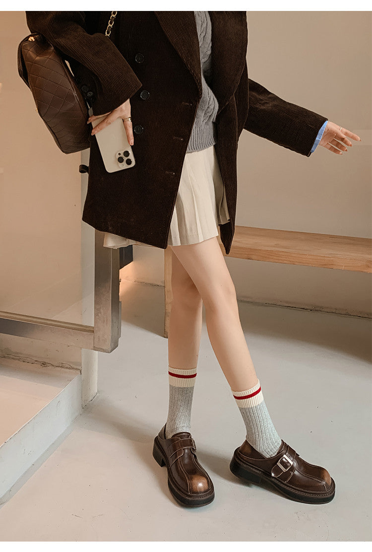 Karin Luna In Stock Spot Goods Metal Round Toe Cow Leather Thick Sole Flats